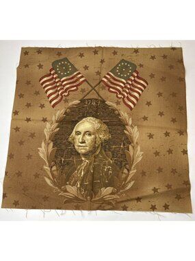 George Washington Cotton Fabric Panel 15x15" Vintage Patriotic Design Flags Star